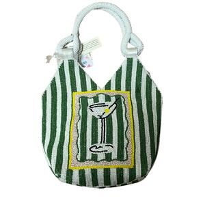 Beaded Green Stripe Crossbody Bag with Martini Motif